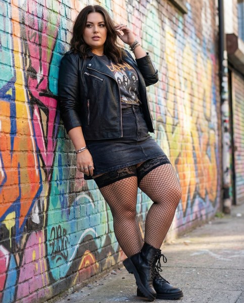 Glamory - Elegant plussize fiskenett stay-ups Mesh
